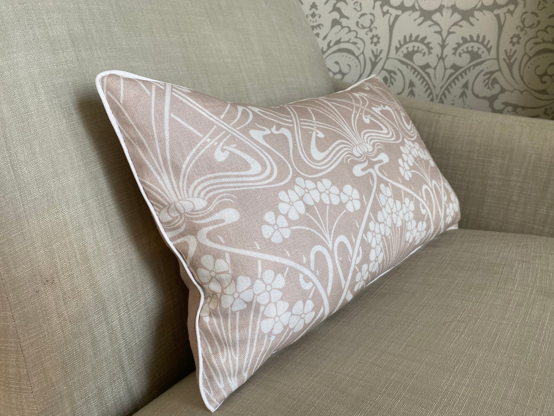 Liberty Art Nouveau design pink linen cushion