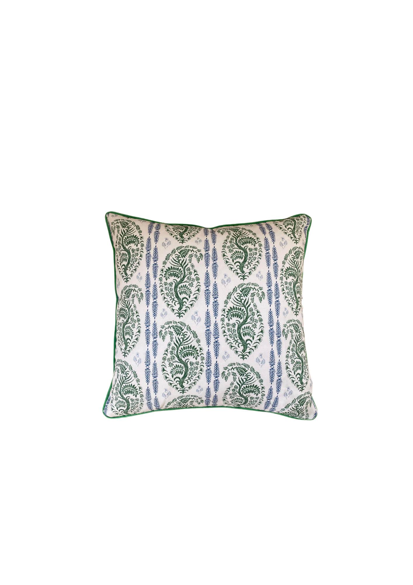 Larisa fabric green and blue cotton piped cushions