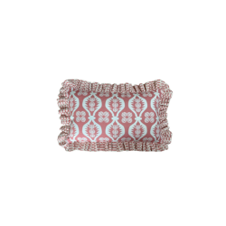 pink frilly cushion. Charlotte Gaisford fabric