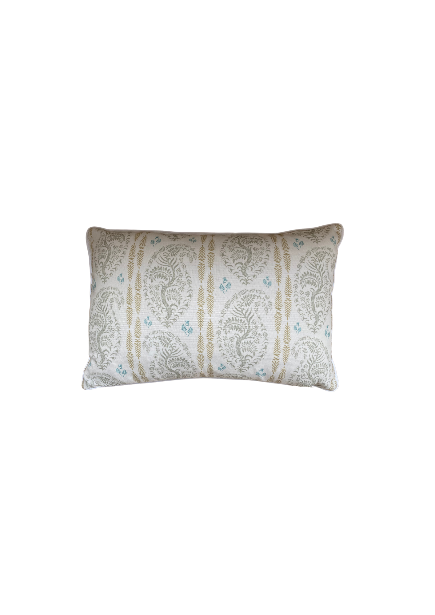 Larisa fabric sage and gold cotton piped cushion